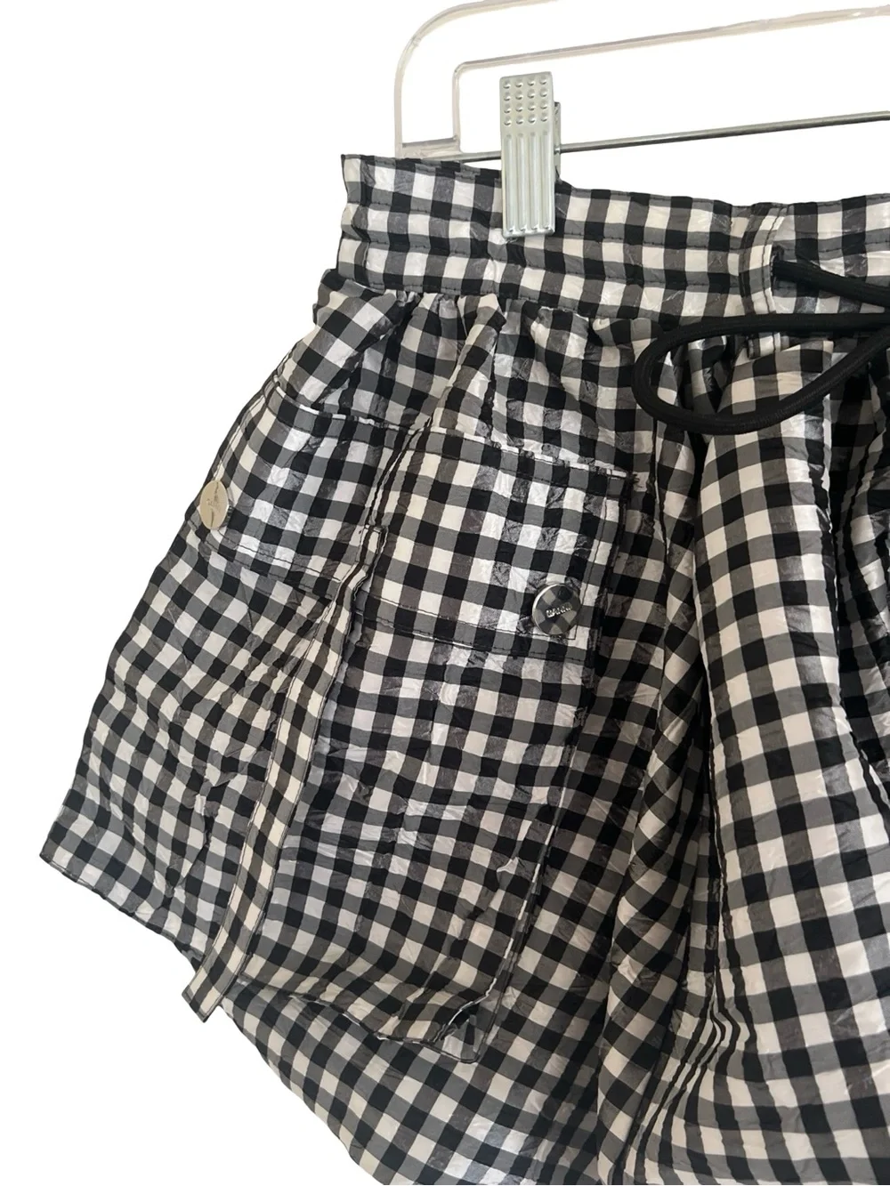 Ganni Checked Gingham Recycled Taffeta Crinkled Mini Skirt EU 34 / US 4